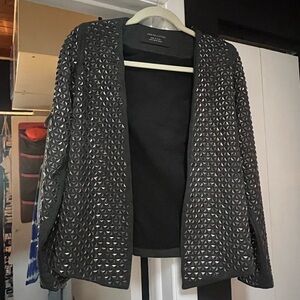 ZARA Collection Studded Metallic Grey Blazer Cardigan Jacket. Size Small.